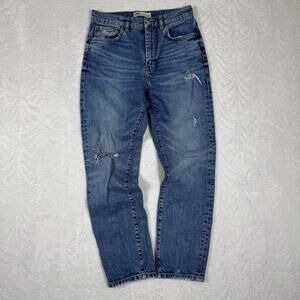 Zara The New Slim Denim Women's 4 Jeans Mid Rise Blue Wash Distressed Cotton